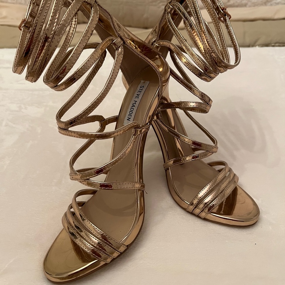 Steve Madden Metallic Rose Gold Multi-Strap Stiletto Sandals